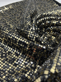 Gold Black Animal Sequin Detail Print Lurex Stretch Fabric - T9 Fabrics