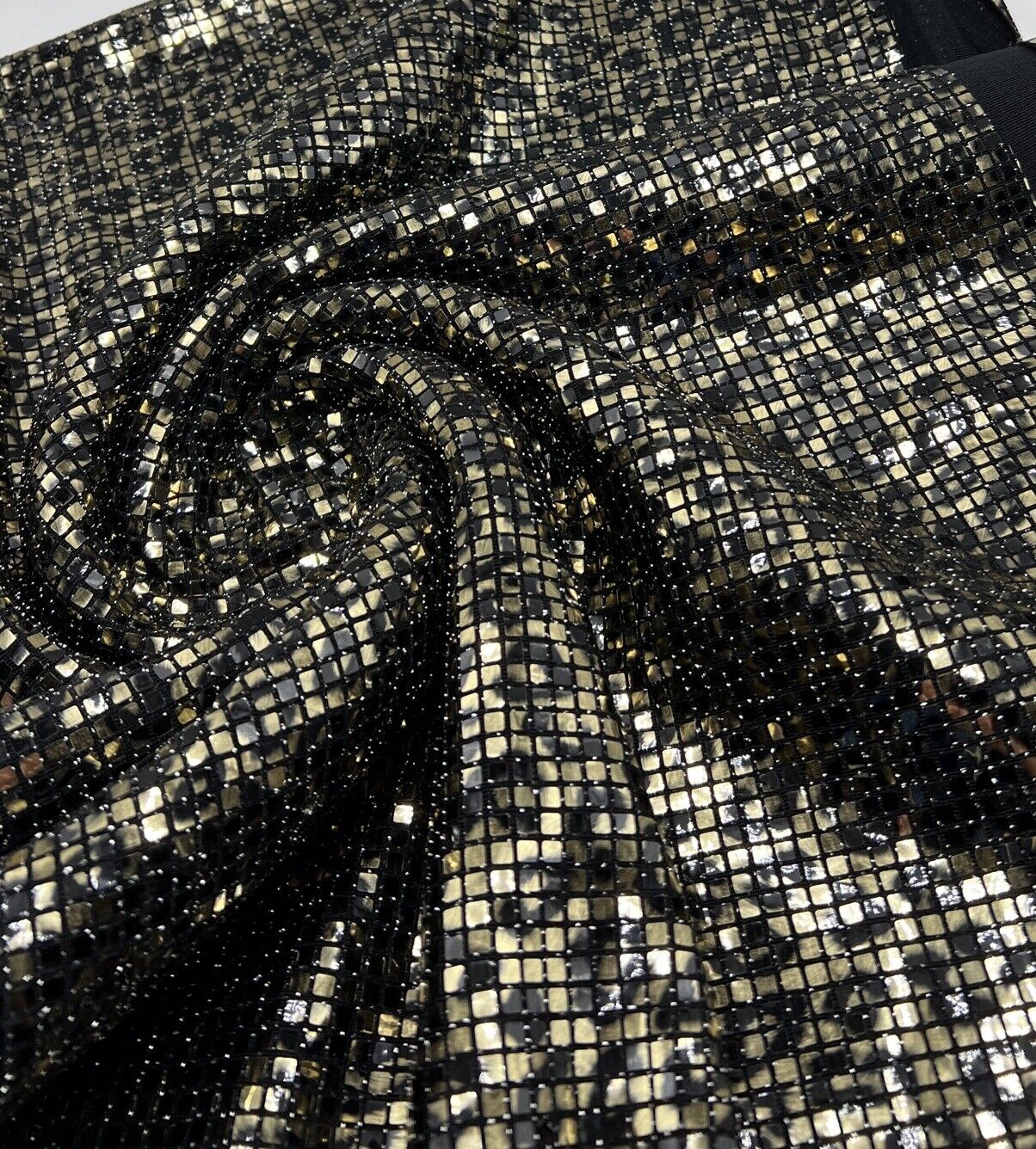 Gold Black Animal Sequin Detail Print Lurex Stretch Fabric - T9 Fabrics