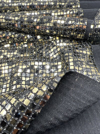 Gold Black Animal Sequin Detail Print Lurex Stretch Fabric - T9 Fabrics