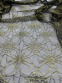 Gold Black Cobweb Halloween Print Mesh Fabric Stretch - T9 Fabrics