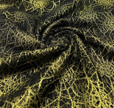 Gold Black Cobweb Halloween Print Mesh Fabric Stretch - T9 Fabrics