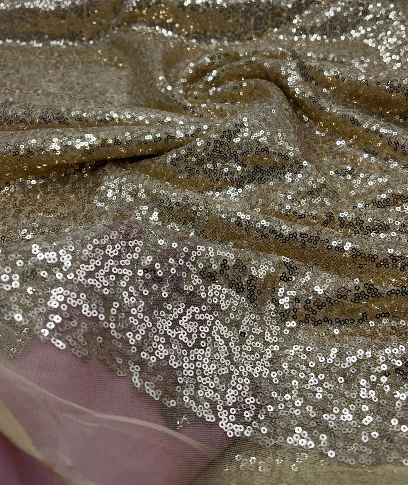 Gold On Yellow Sequin Detail Non Stretch Fabric - T9 Fabrics