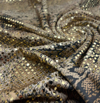 Gold Snake Print Sequin Soft Touch Stretch Fabric - T9 Fabrics
