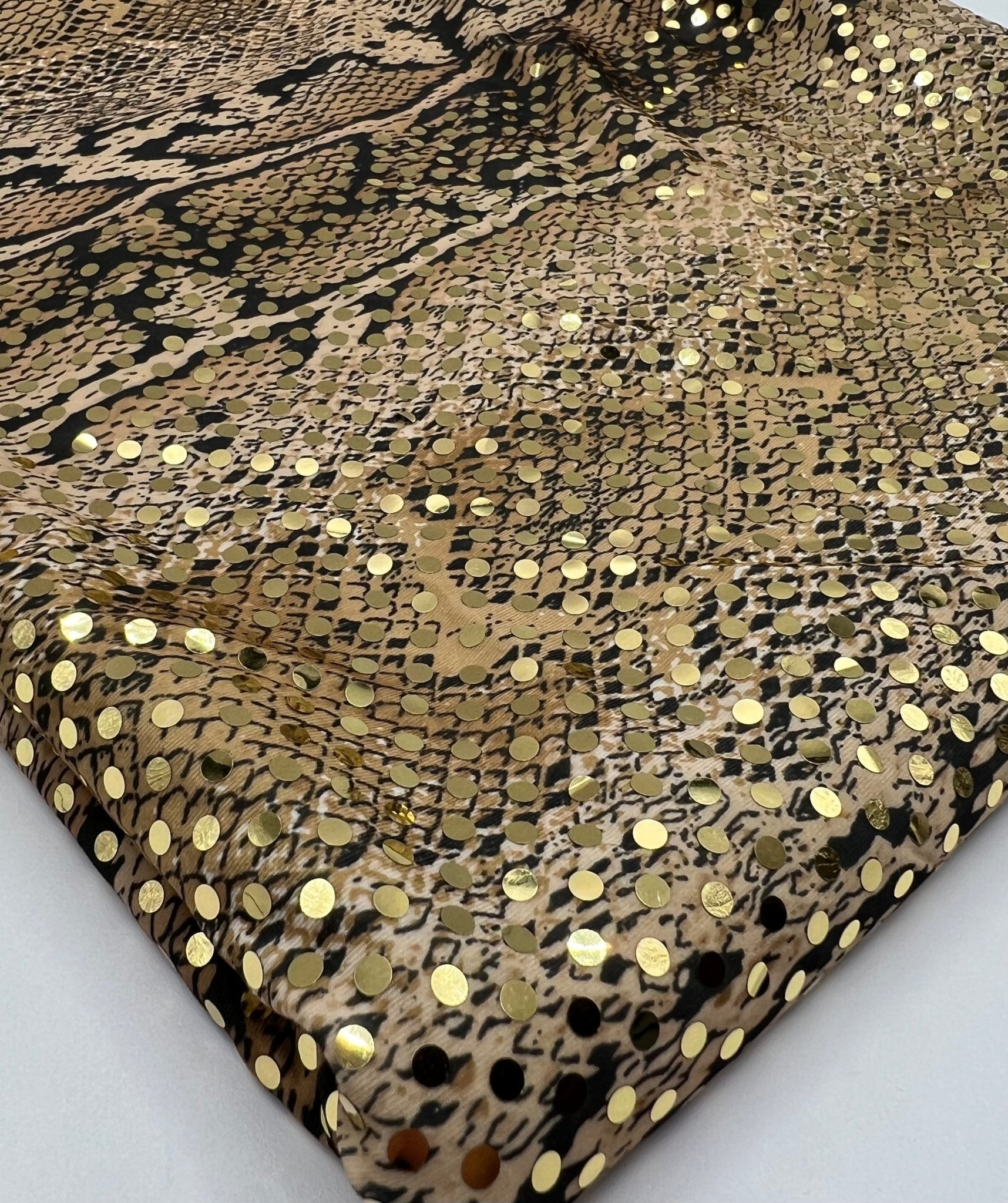 Gold Snake Print Sequin Soft Touch Stretch Fabric - T9 Fabrics