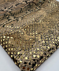 Gold Snake Print Sequin Soft Touch Stretch Fabric - T9 Fabrics