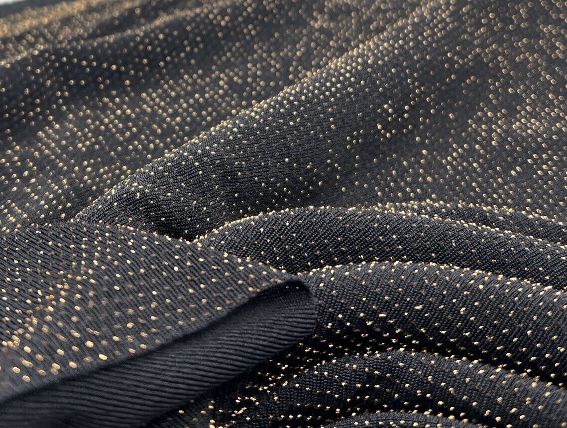 Gold Thread Detail Black Lurex Fabric - T9 Fabrics