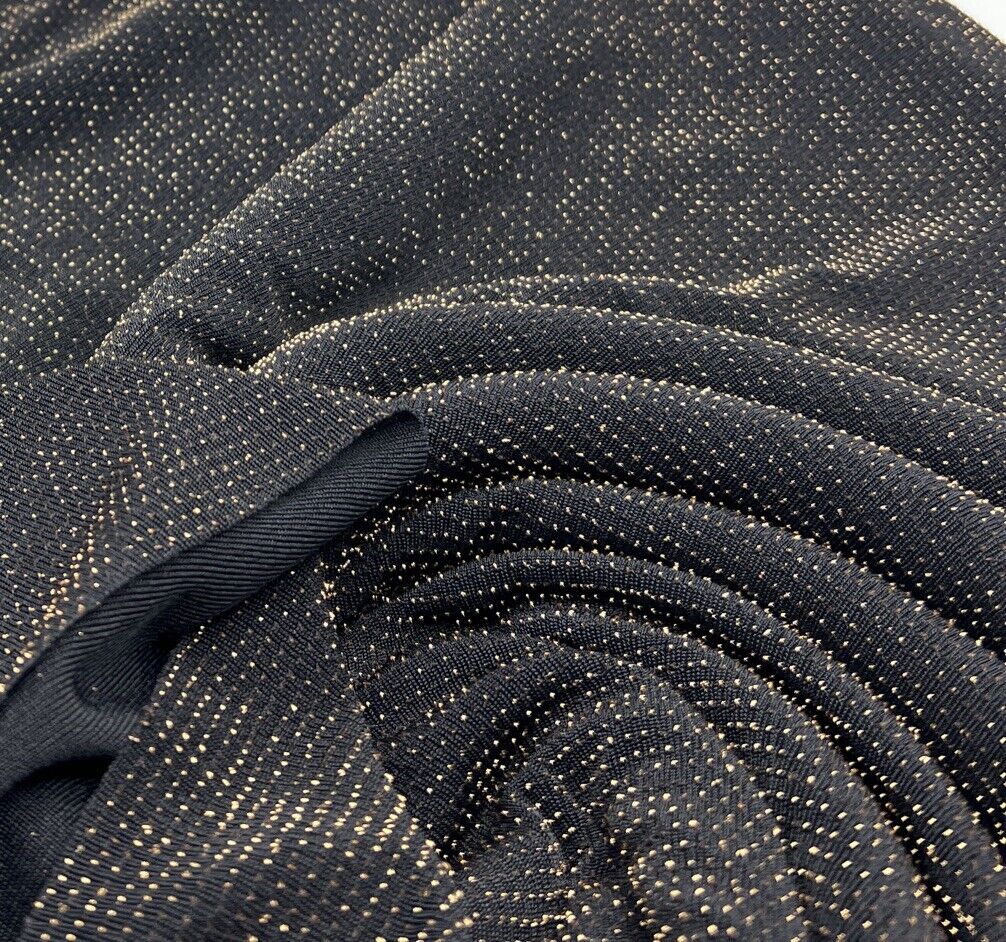 Gold Thread Detail Black Lurex Fabric - T9 Fabrics