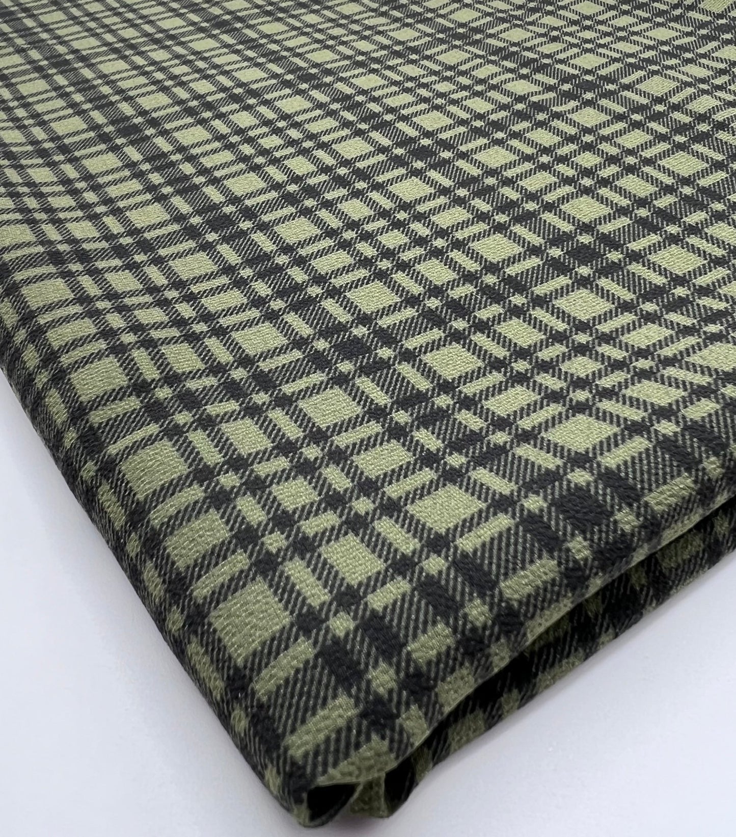 Green Black Check Print Lightweight Bubble Crepe Fabric - T9 Fabrics