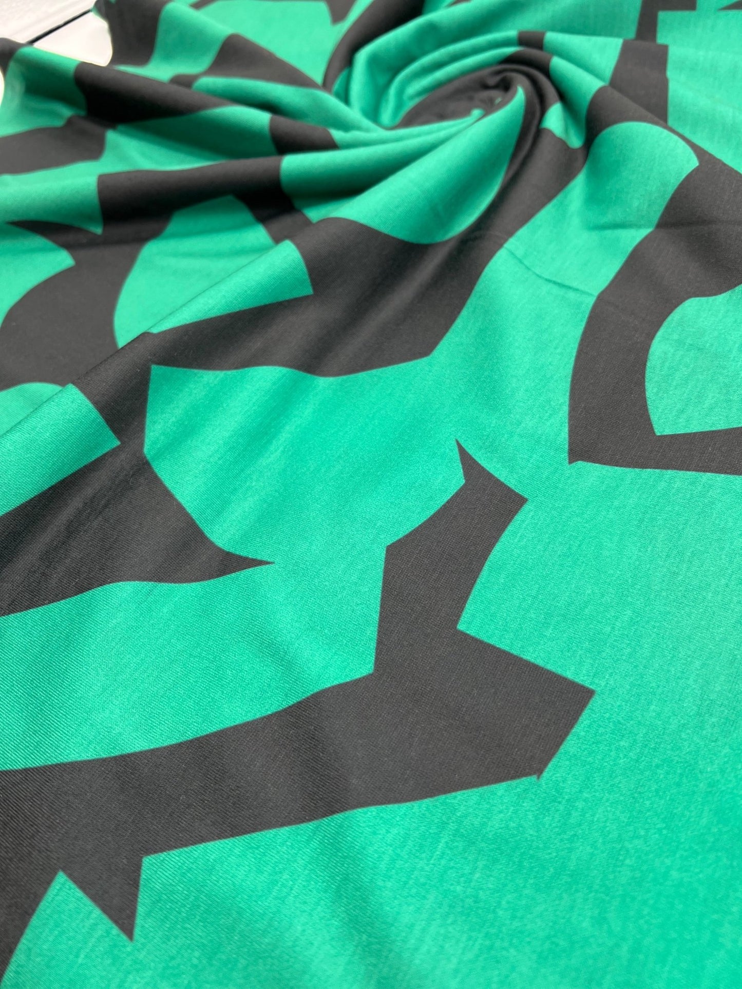 Green Black Spun Poly Stretch Fabric - T9 Fabrics