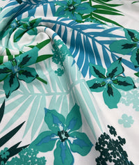 Green Blue Floral Printed Scuba Crepe Jersey Fabric 4 Way Stretch - T9 Fabrics