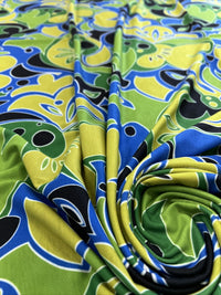 Green Blue Mix Print Spun Poly Stretch Fabric - T9 Fabrics