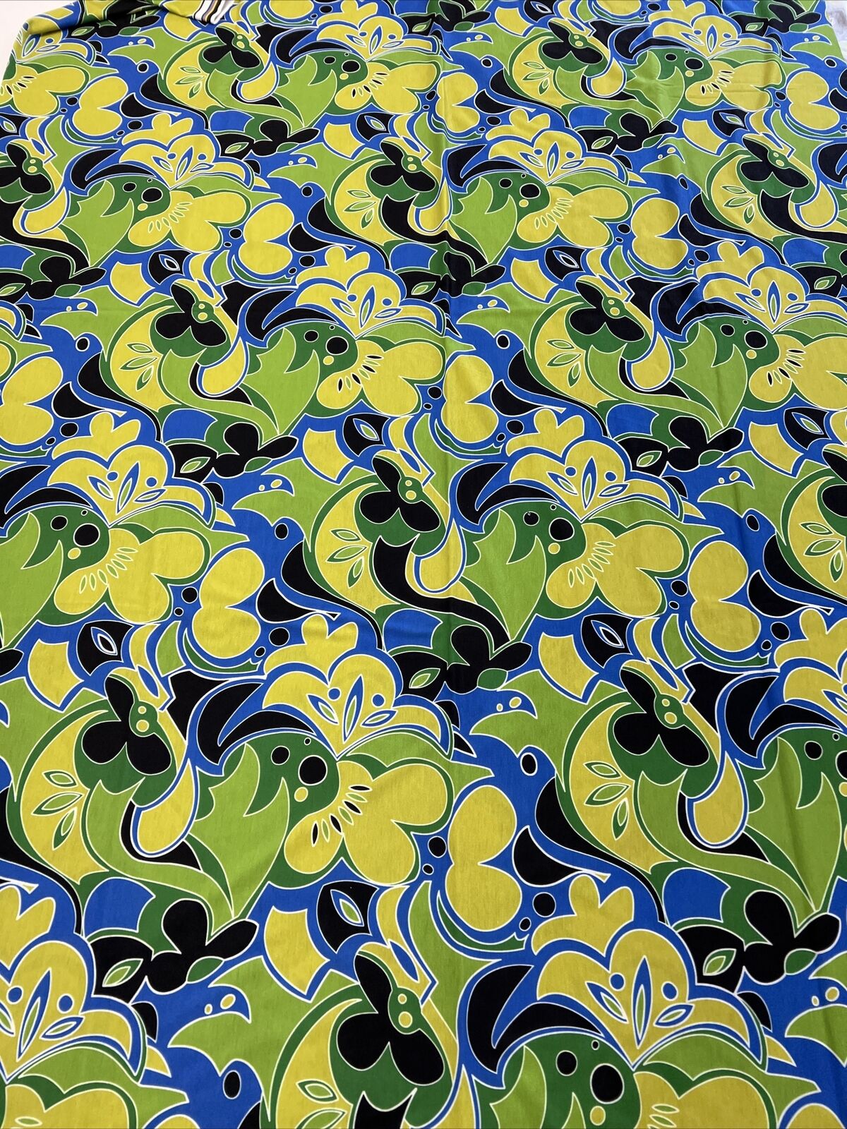 Green Blue Mix Print Spun Poly Stretch Fabric - T9 Fabrics