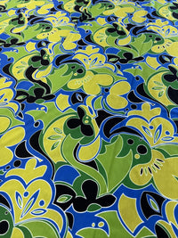 Green Blue Mix Print Spun Poly Stretch Fabric - T9 Fabrics