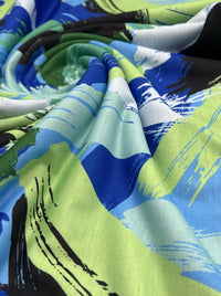 Green Blue Mix Print Spun Poly Stretch Fabric - T9 Fabrics