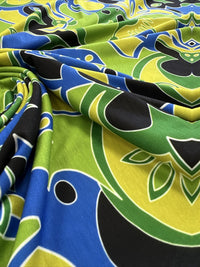 Green Blue Mix Print Spun Poly Stretch Fabric - T9 Fabrics