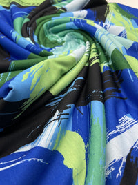 Green Blue Mix Print Spun Poly Stretch Fabric - T9 Fabrics