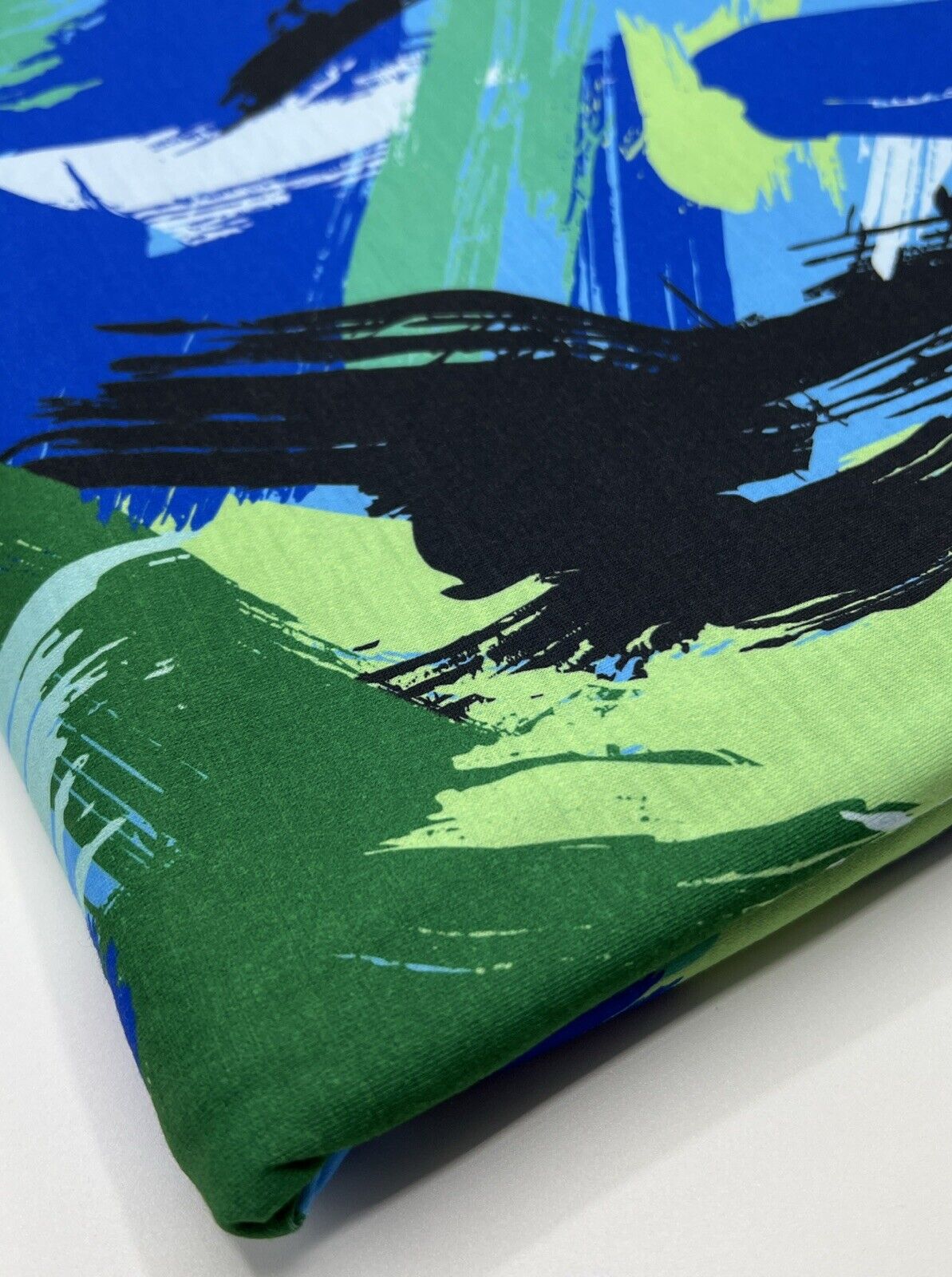 Green Blue Mix Print Spun Poly Stretch Fabric - T9 Fabrics