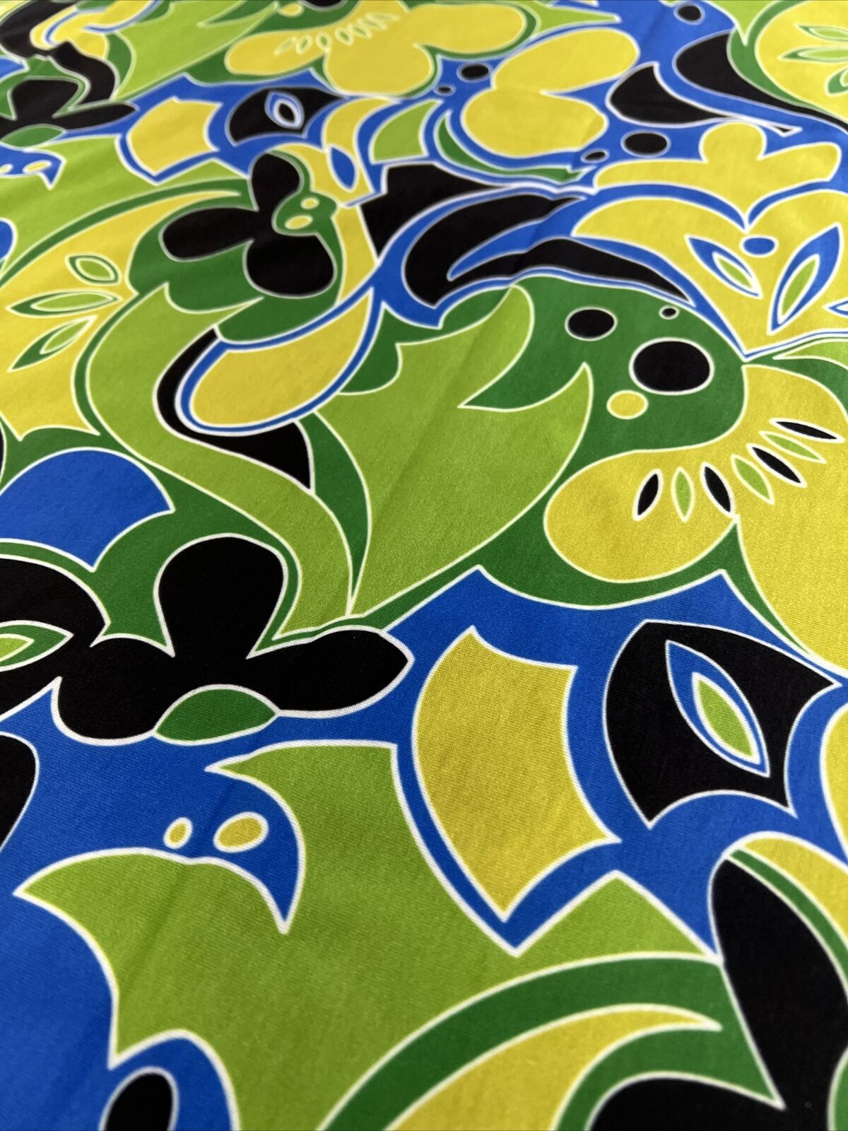 Green Blue Mix Print Spun Poly Stretch Fabric - T9 Fabrics