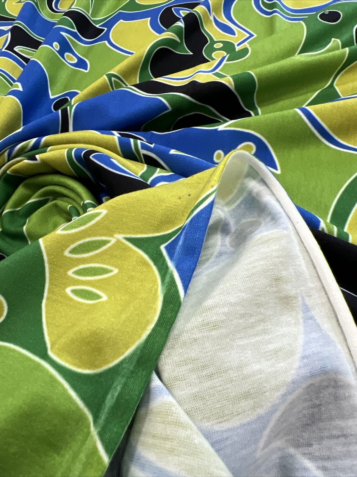 Green Blue Mix Print Spun Poly Stretch Fabric - T9 Fabrics