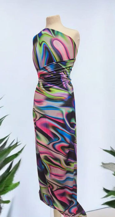 Green Blue Purple Mix Print ITY Fabric 4 Way Stretch - T9 Fabrics