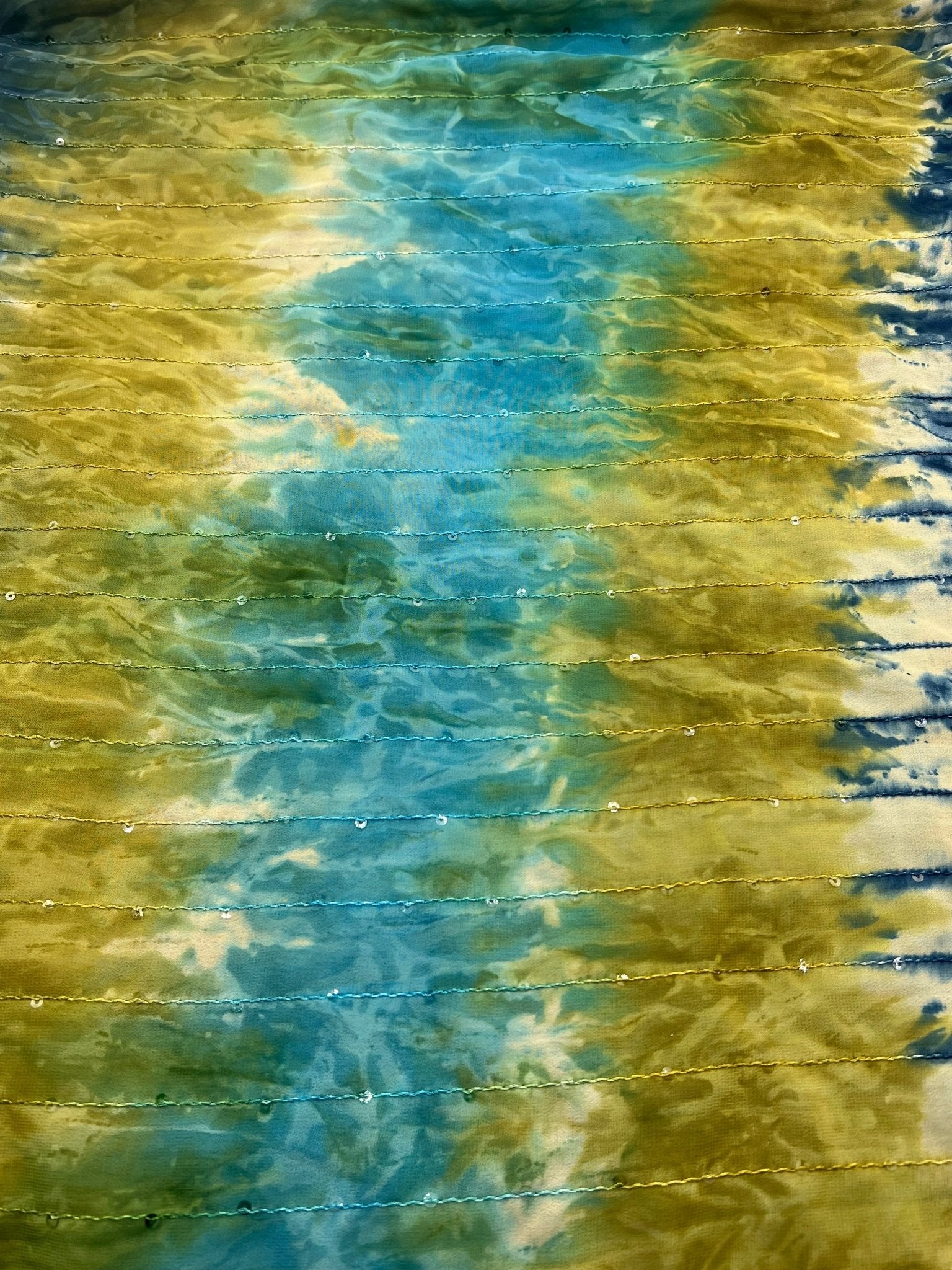 Green Blue Sequin Lightweight Non Stretch Woven Fabric - T9 Fabrics