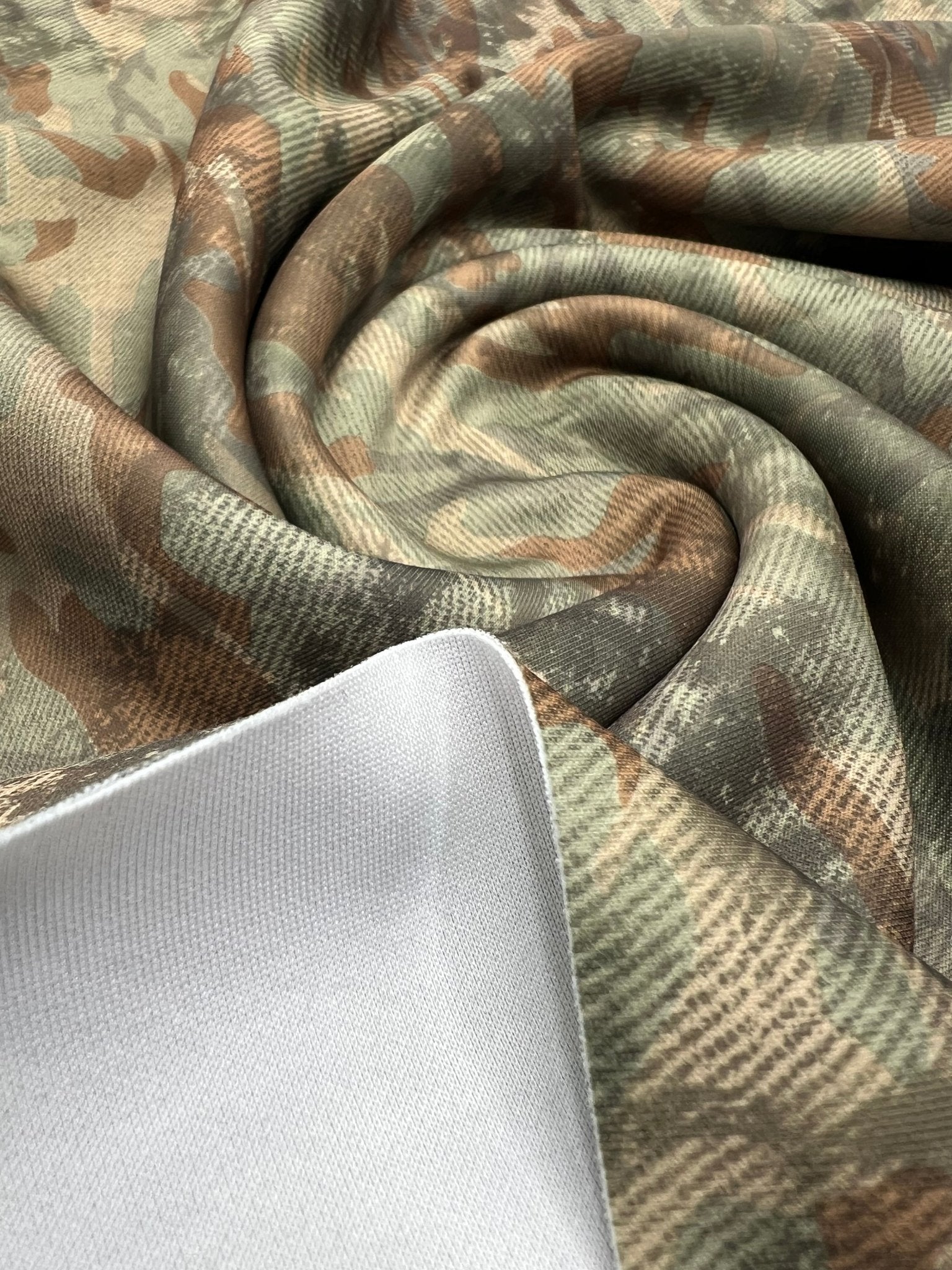 Green Camo Printed Plain Scuba Fabric - T9 Fabrics