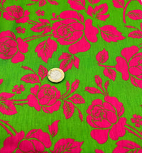 Green Cerise Floral Print Spun Poly Stretch Fabric - T9 Fabrics