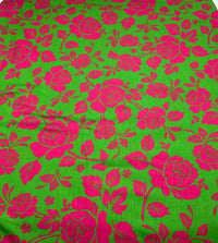 Green Cerise Floral Print Spun Poly Stretch Fabric - T9 Fabrics