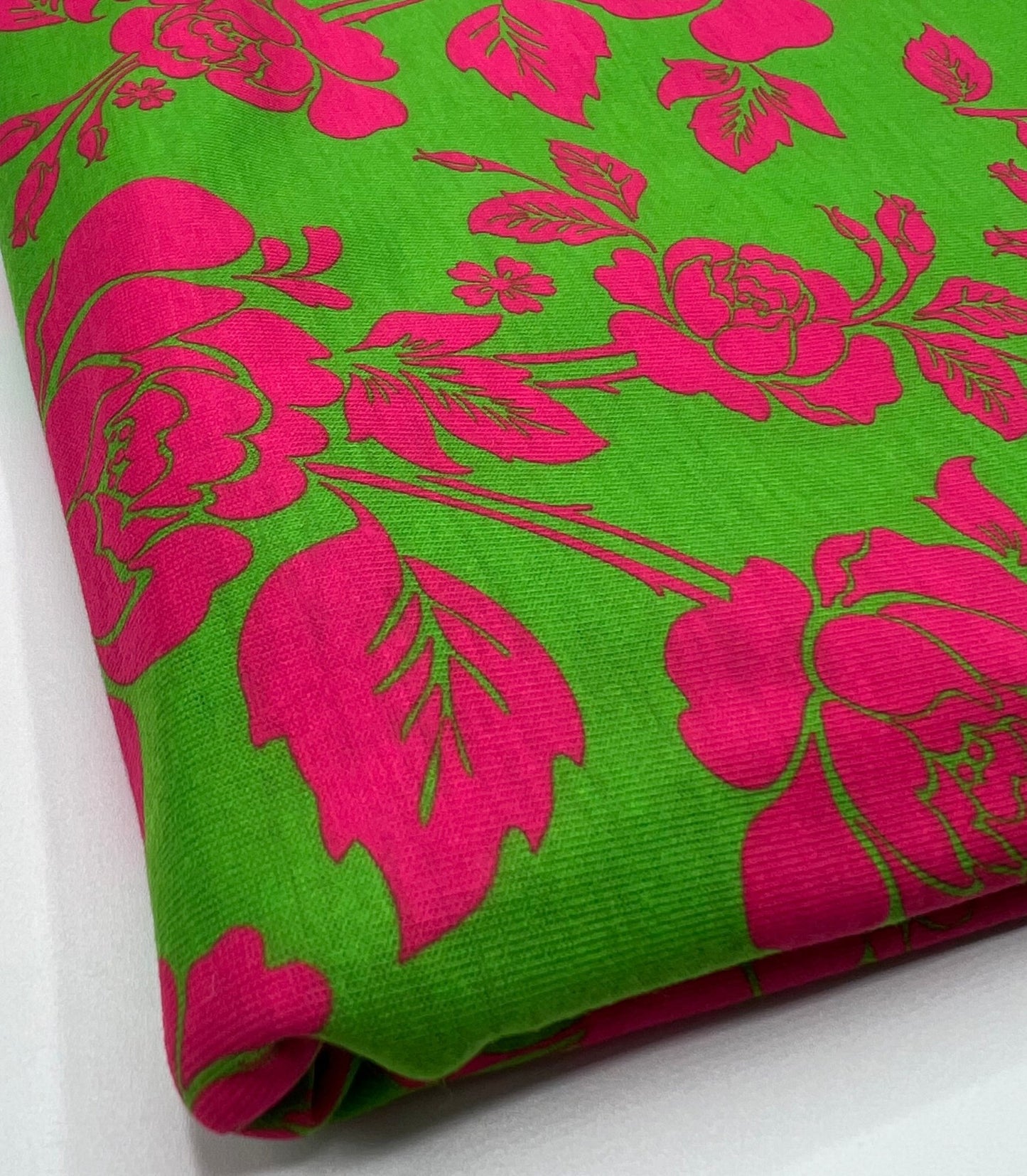 Green Cerise Floral Print Spun Poly Stretch Fabric - T9 Fabrics