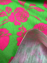 Green Cerise Floral Print Spun Poly Stretch Fabric - T9 Fabrics