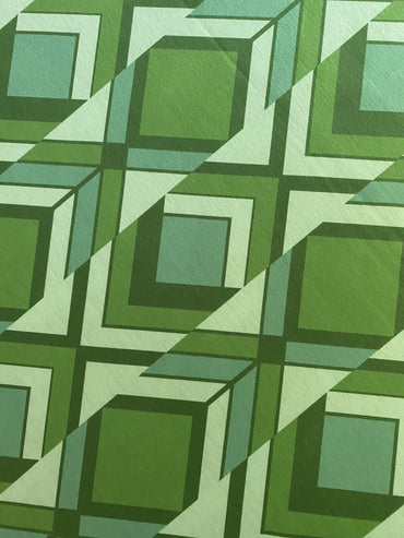 Green Diamond Print Spun Poly Stretch Fabric - T9 Fabrics