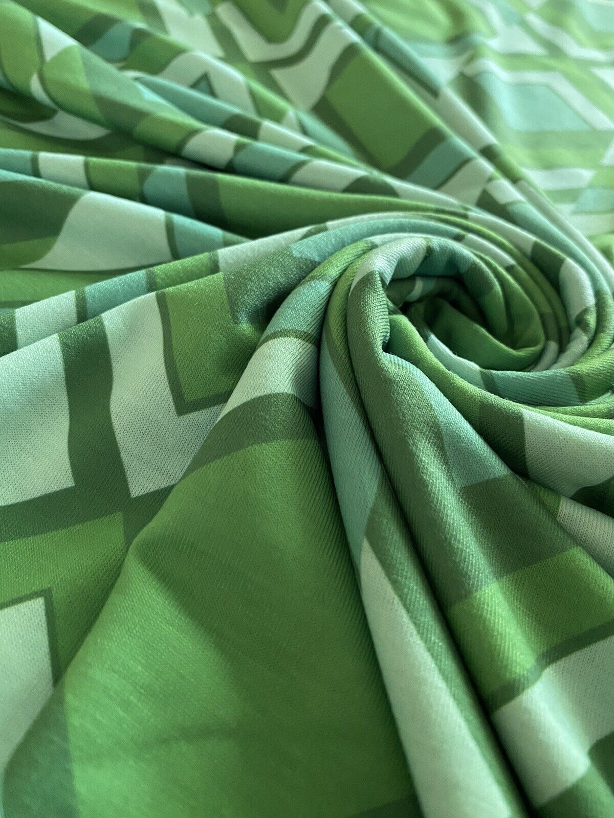 Green Diamond Print Spun Poly Stretch Fabric - T9 Fabrics