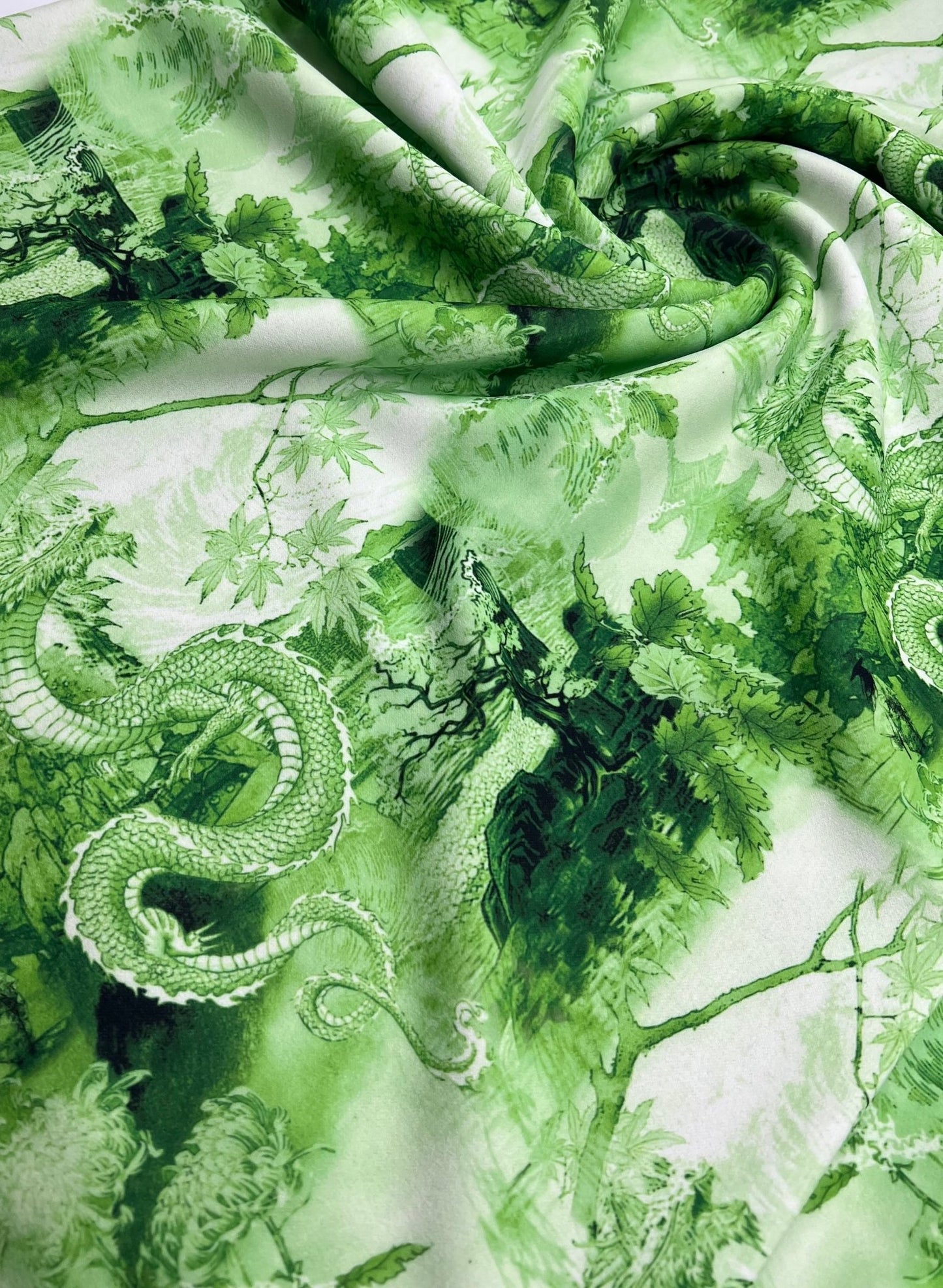 Green Dragon Printed Scuba Crepe Jersey Fabric 4 Way Stretch - T9 Fabrics