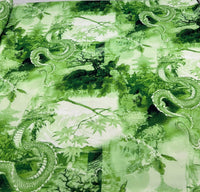 Green Dragon Printed Scuba Crepe Jersey Fabric 4 Way Stretch - T9 Fabrics