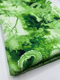 Green Dragon Printed Scuba Crepe Jersey Fabric 4 Way Stretch - T9 Fabrics