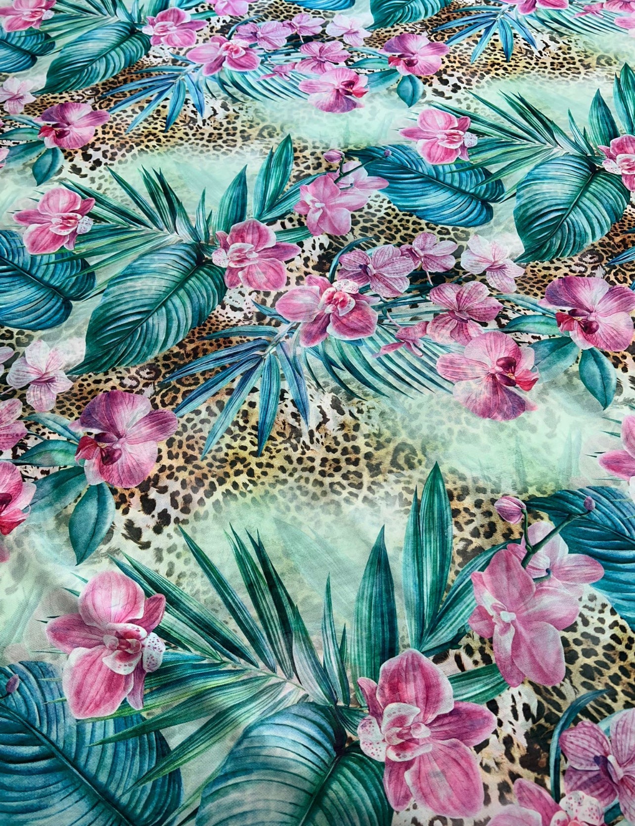 Green Floral Animal Print Mesh Fabric Stretch - T9 Fabrics