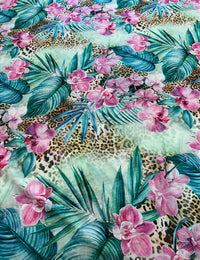 Green Floral Animal Print Mesh Fabric Stretch - T9 Fabrics