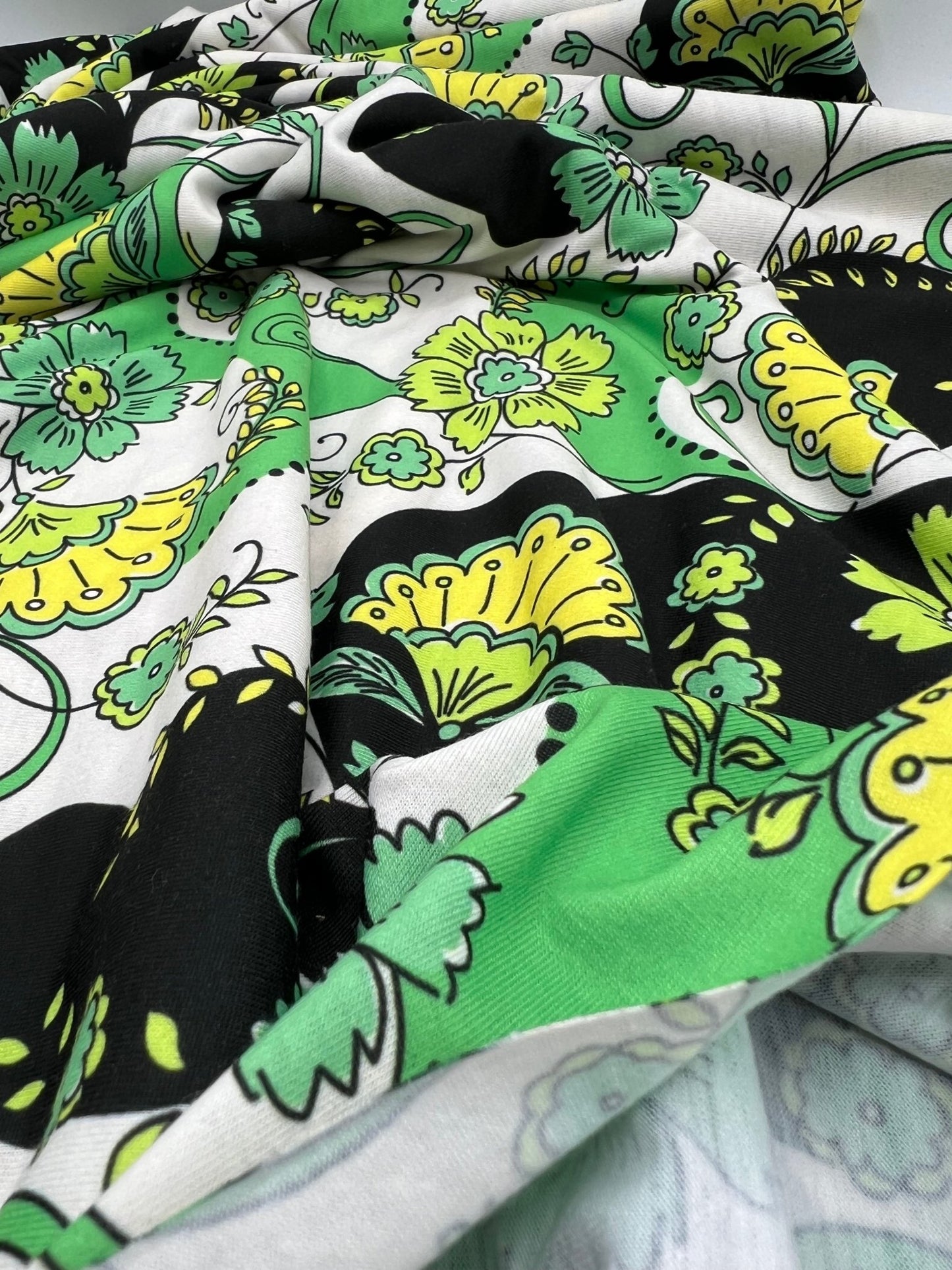 Green Floral Funky Print Spun Poly Stretch Fabric - T9 Fabrics