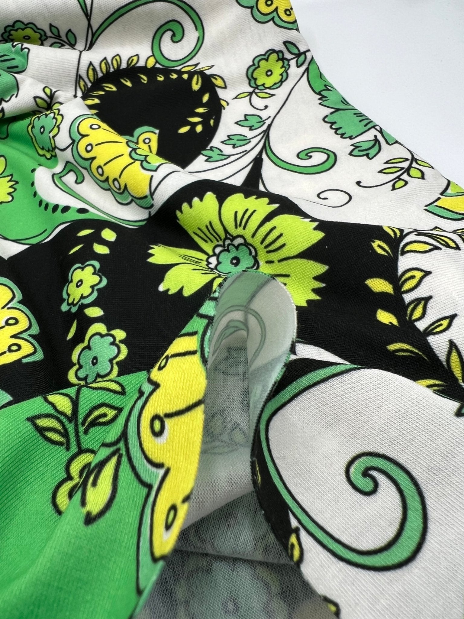 Green Floral Funky Print Spun Poly Stretch Fabric - T9 Fabrics