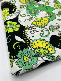 Green Floral Funky Print Spun Poly Stretch Fabric - T9 Fabrics