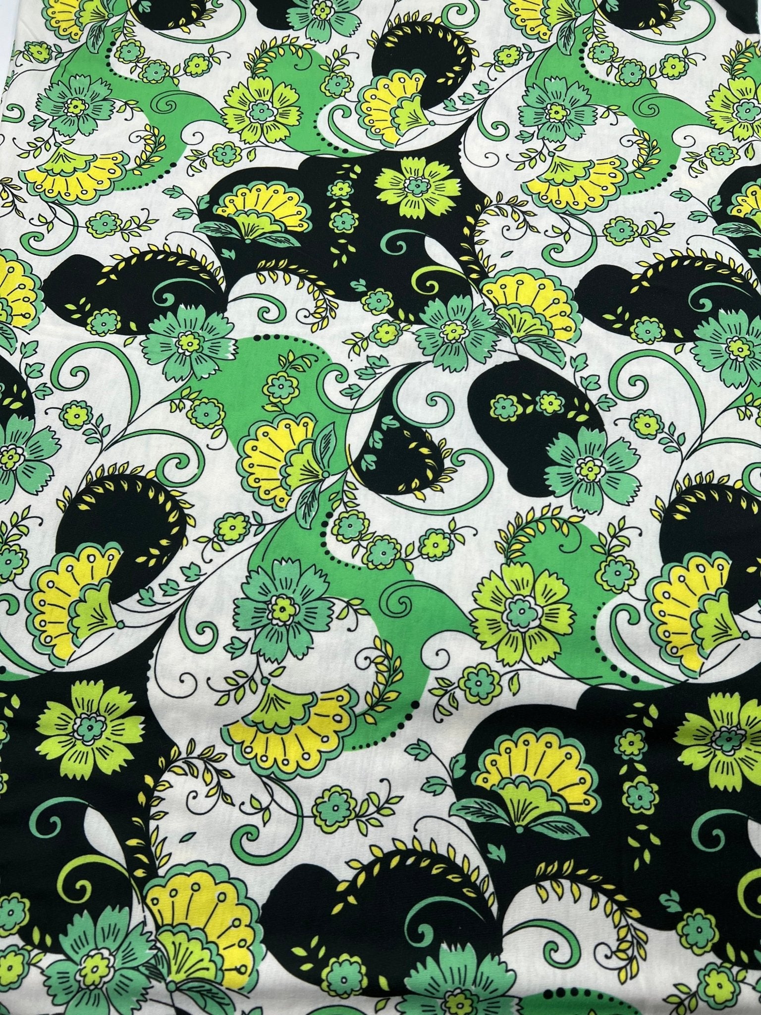 Green Floral Funky Print Spun Poly Stretch Fabric - T9 Fabrics