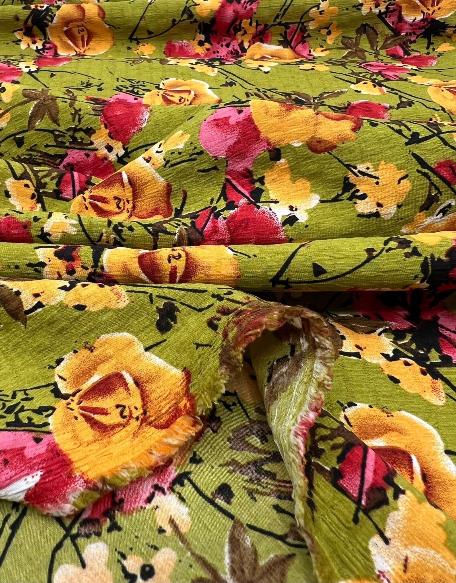 Green Floral Printed Chiffon Dress Fabric - T9 Fabrics