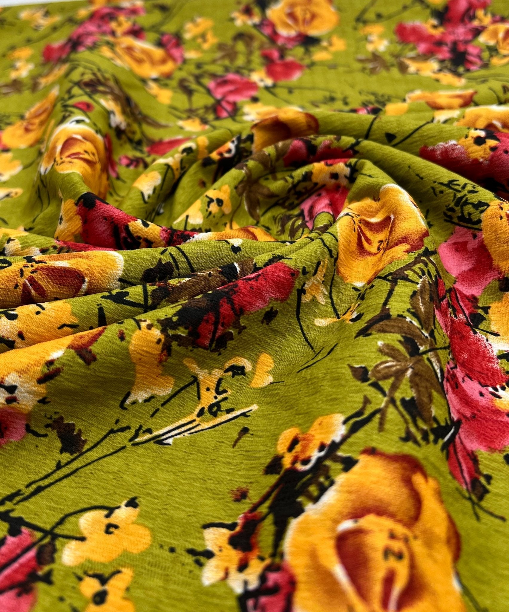Green Floral Printed Chiffon Dress Fabric - T9 Fabrics