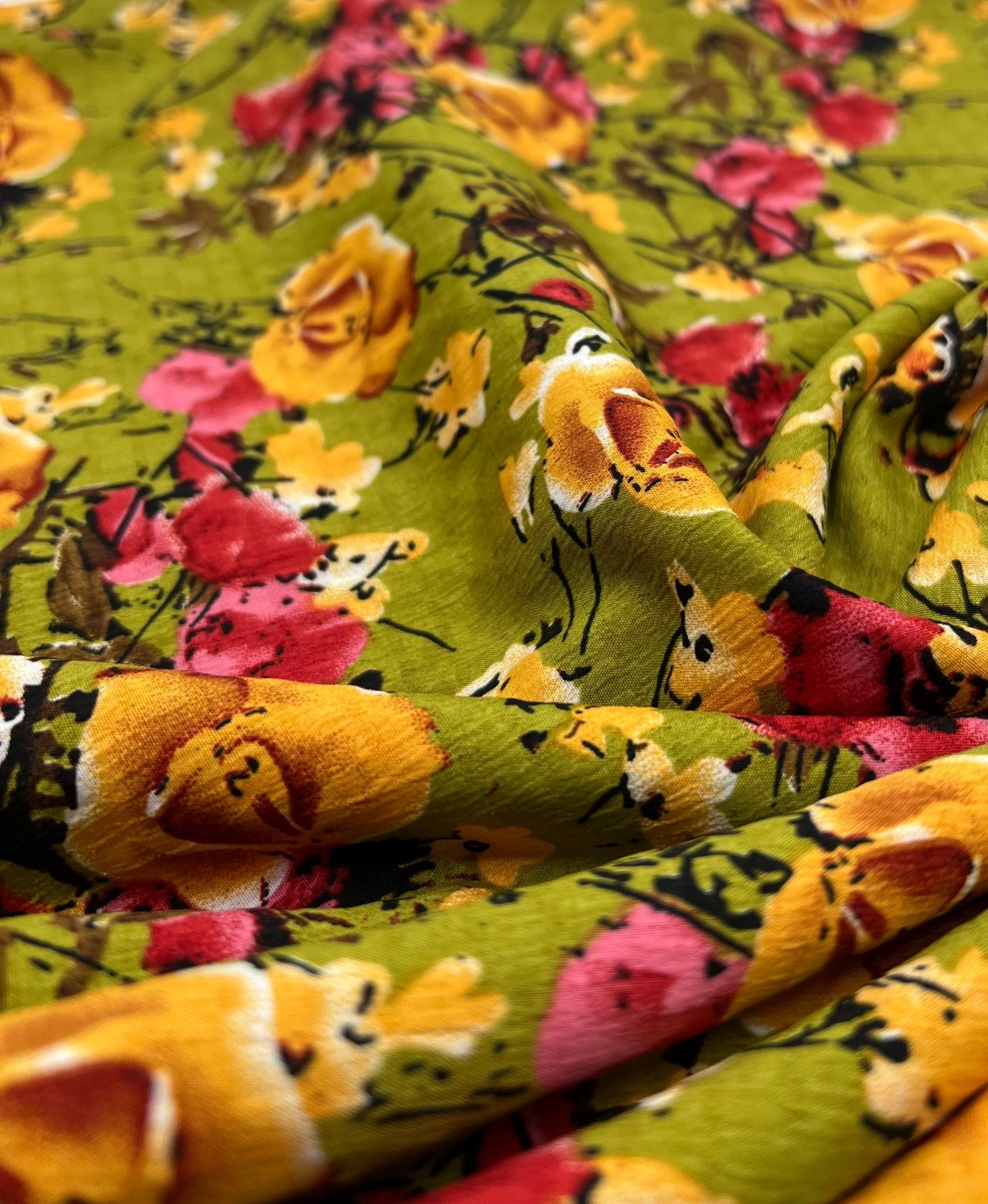 Green Floral Printed Chiffon Dress Fabric - T9 Fabrics