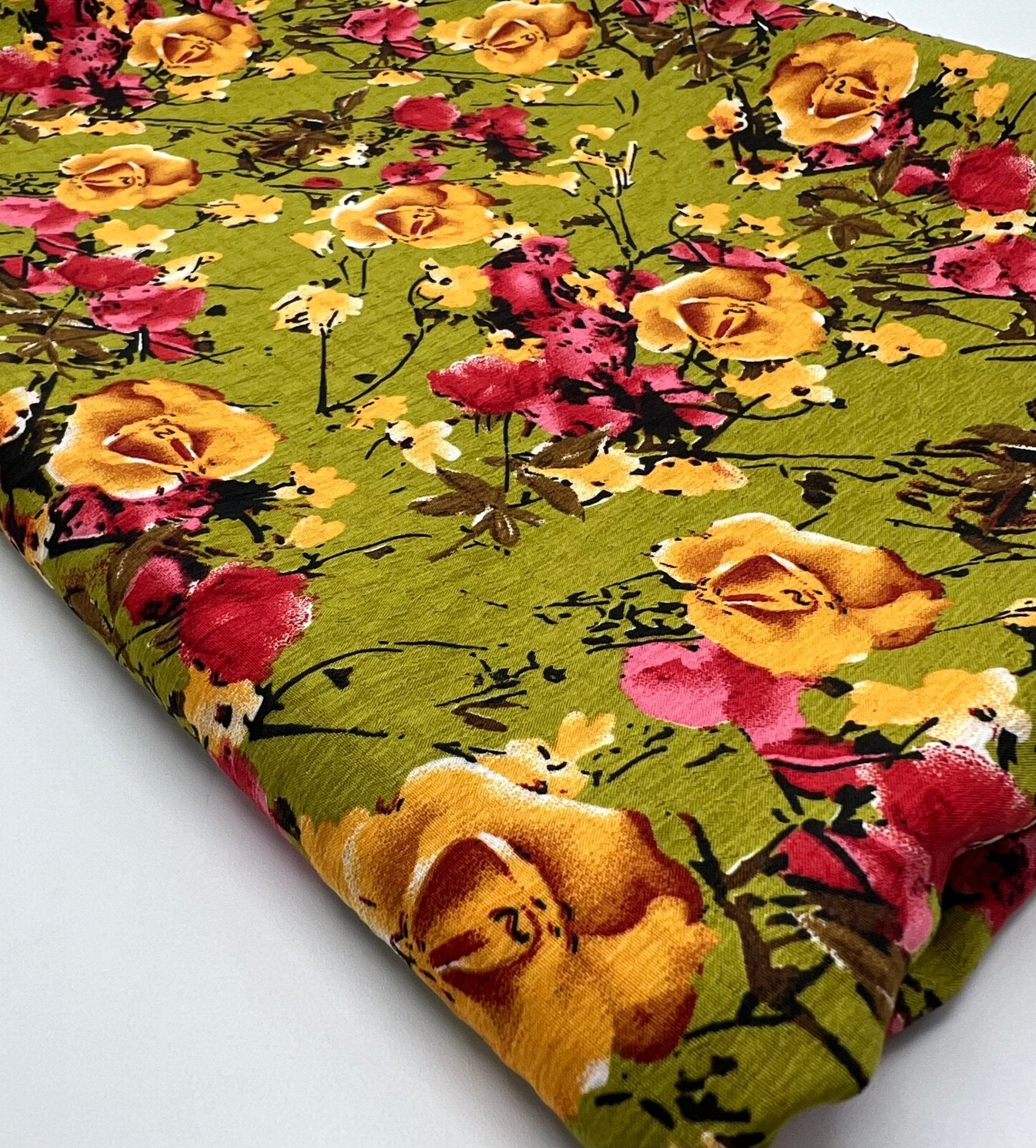 Green Floral Printed Chiffon Dress Fabric - T9 Fabrics