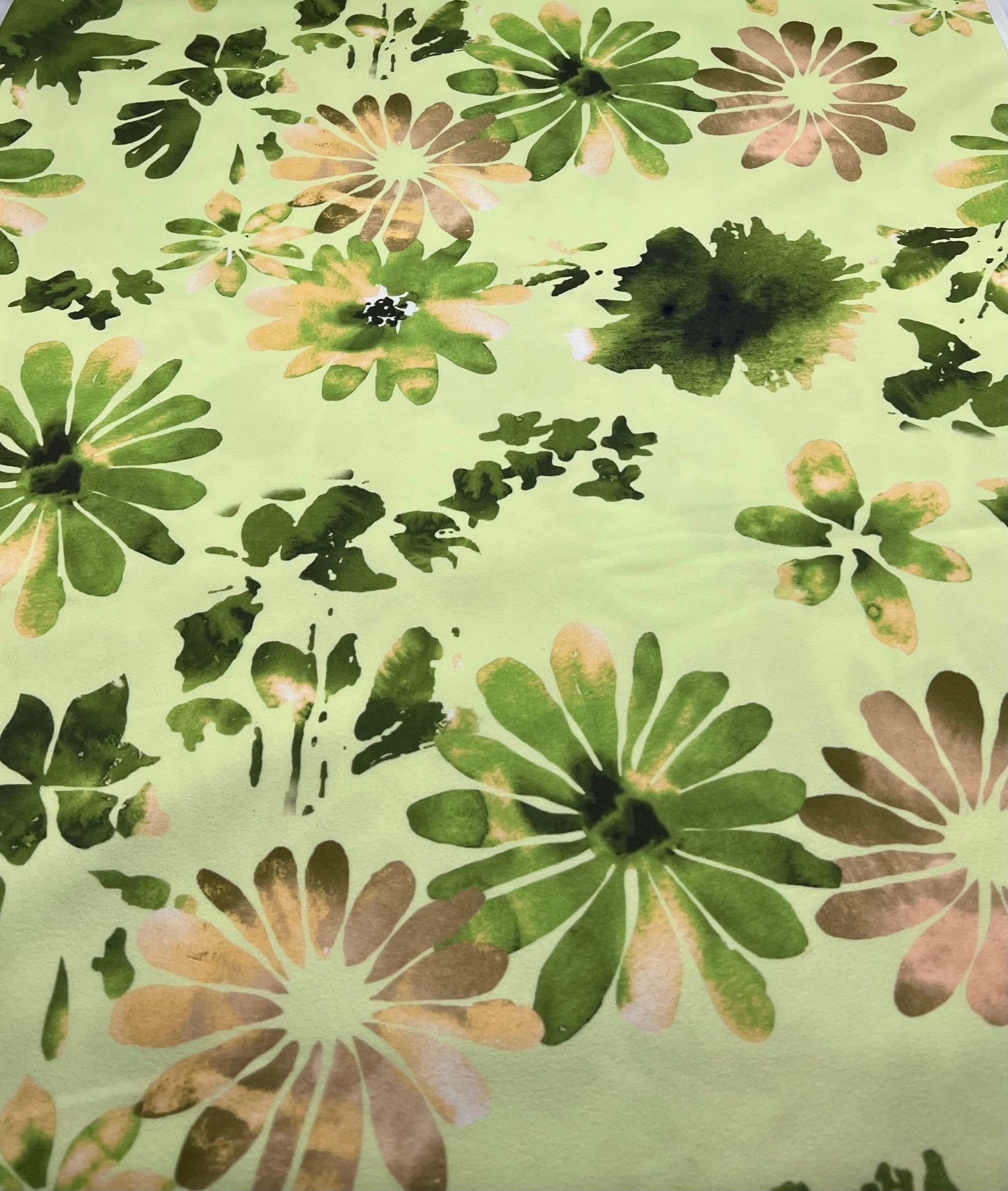 Green Floral Printed Scuba Crepe Jersey Fabric 4 Way Stretch - T9 Fabrics