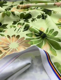 Green Floral Printed Scuba Crepe Jersey Fabric 4 Way Stretch - T9 Fabrics