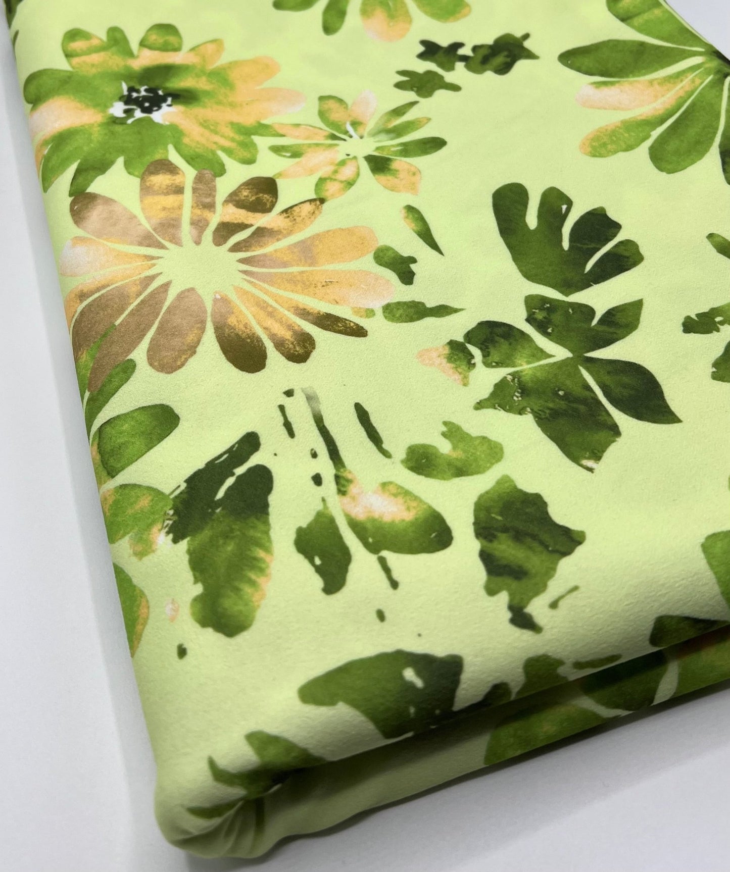 Green Floral Printed Scuba Crepe Jersey Fabric 4 Way Stretch - T9 Fabrics