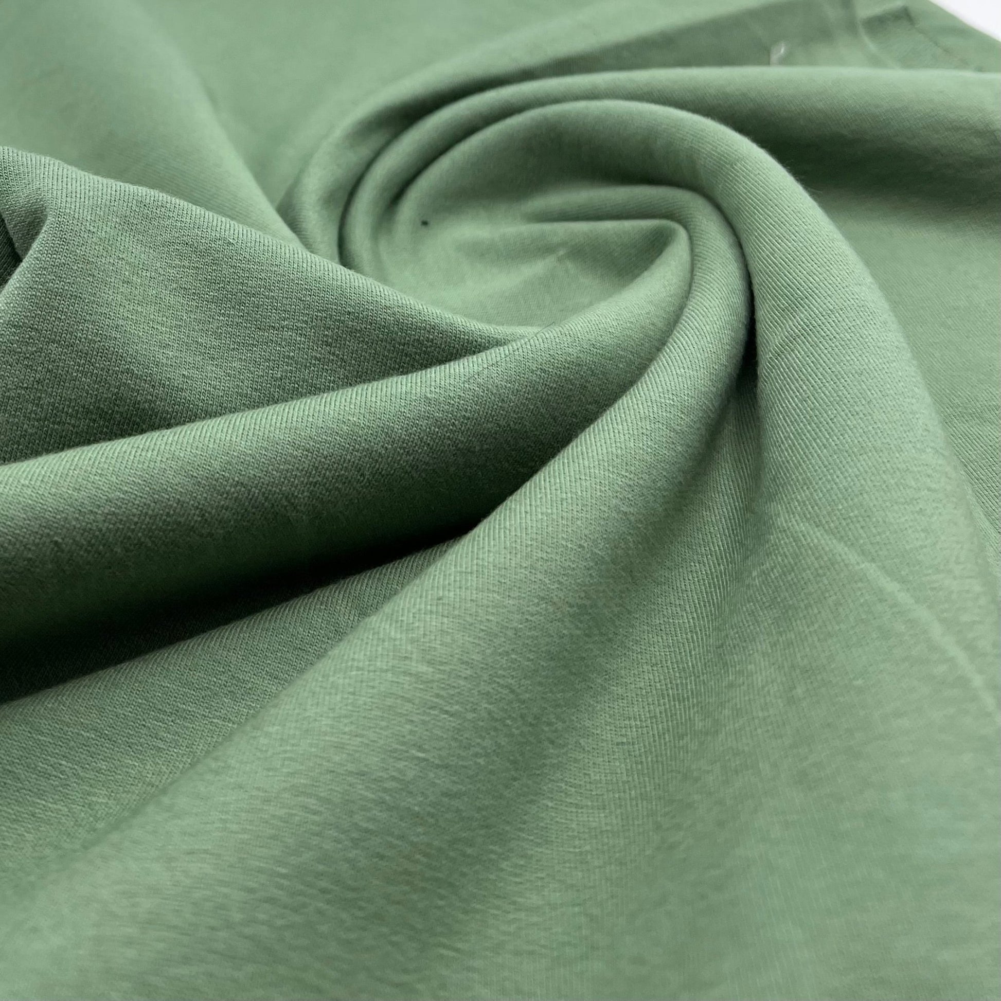 Green French Terry Loopback Cotton Jersey 230 GSM 95/5 Lycra 4 Way Stretch - T9 Fabrics