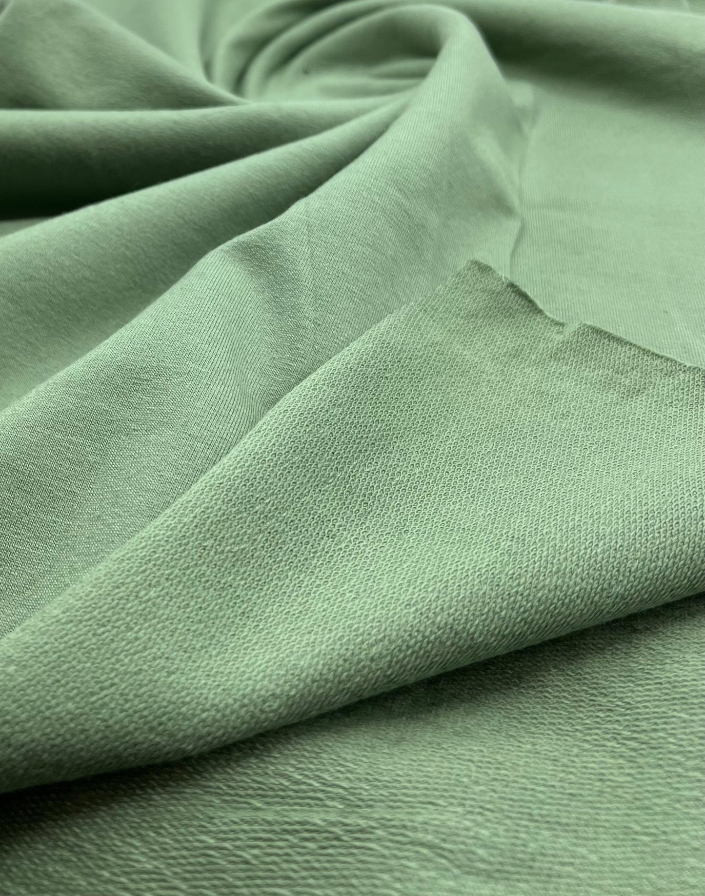 Green French Terry Loopback Cotton Jersey 230 GSM 95/5 Lycra 4 Way Stretch - T9 Fabrics